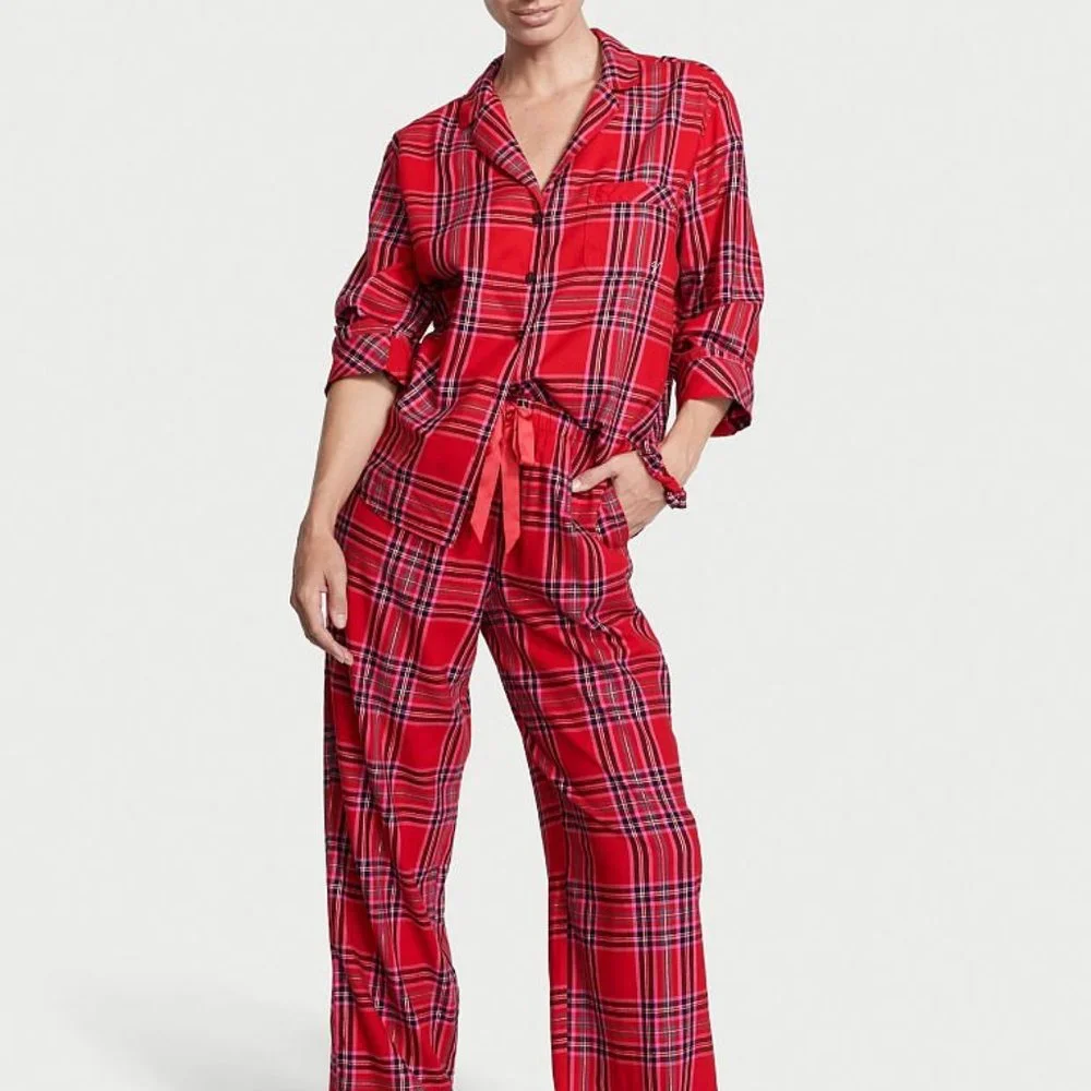VS Flannel Pajama Set Red Plaid Pajama PJs Long Sleeve Pants Great Present NWT - Picture 3 of 12